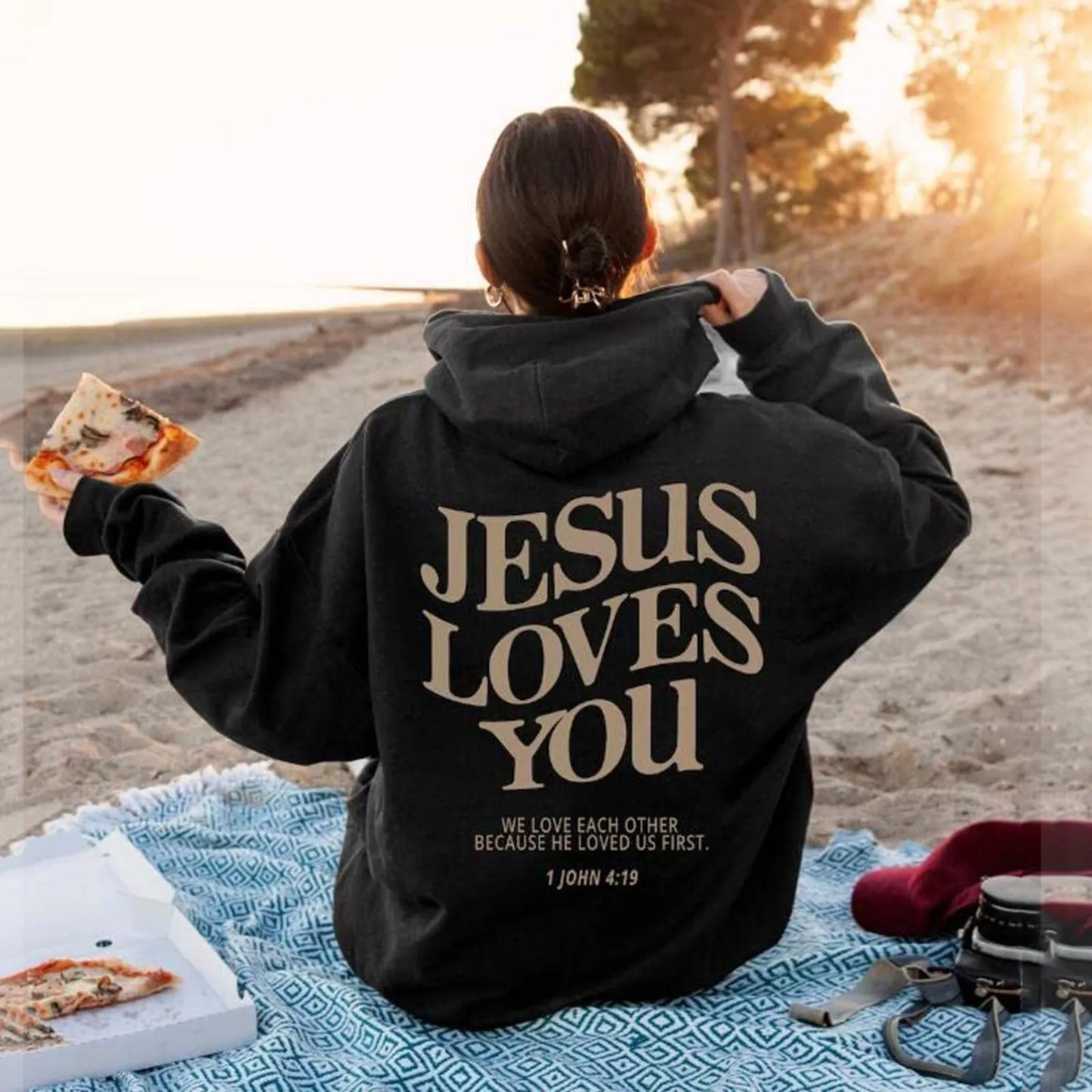 Jesus Loves You Oversized Graphic Hoodie Women Hip Hop Vintage Hooded Sweatshirts Pullover Tops For Women Trendy Aesthetic Top