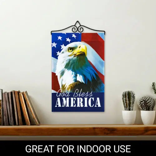 Garden Flag God Bless America USA Flag with Eagle 12x18IN & Hanger Printed Poly