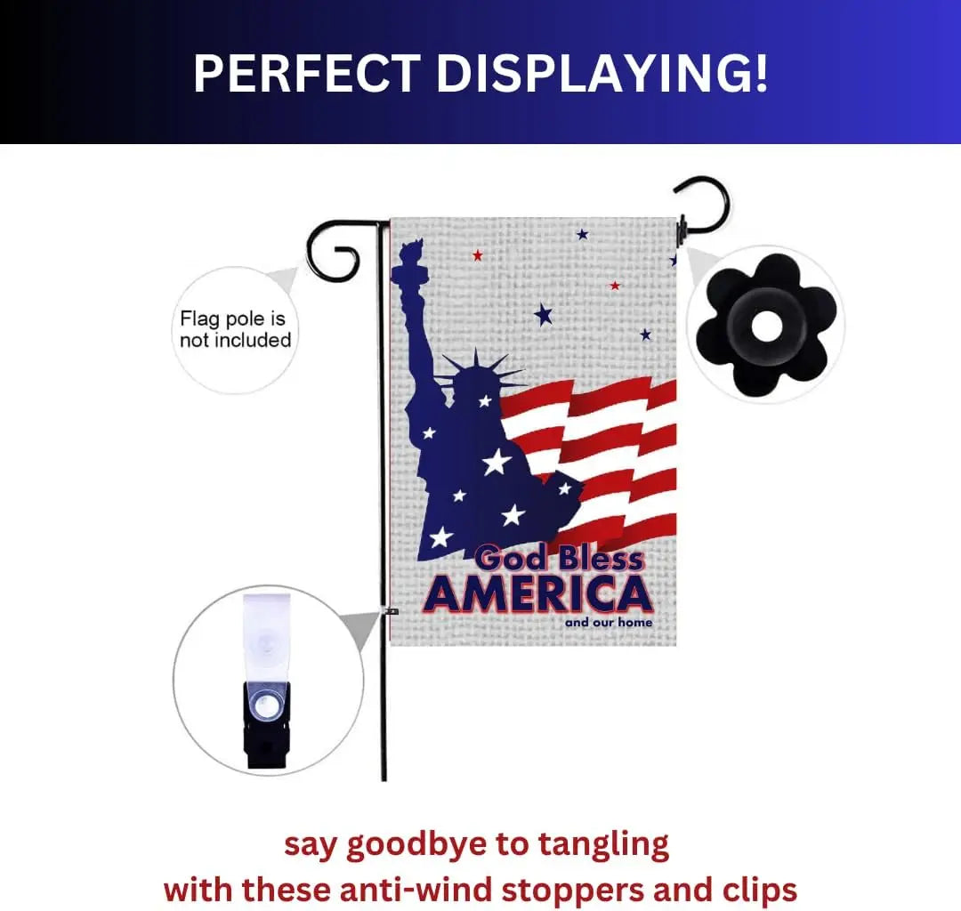 Statue of Liberty Garden Flags, God Bless America Sign 12 x 18 in - Truely Double Sided - also functional for Memorial Day - Gar