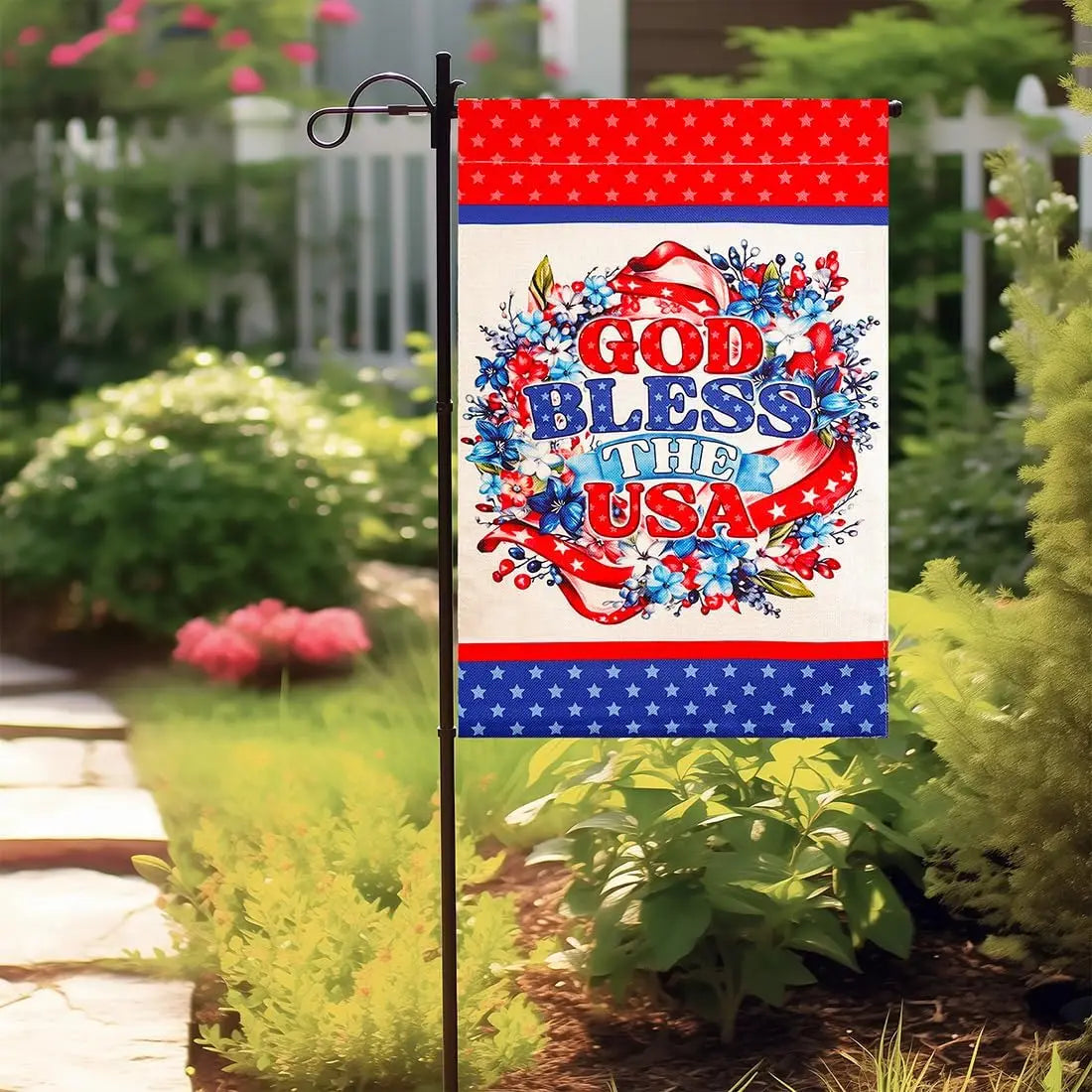 God Bless The USA 4th of July Home Decorative 12x18 Inch Garden Flag, Double Sided for Outside Patriotic Burlap USA Independence