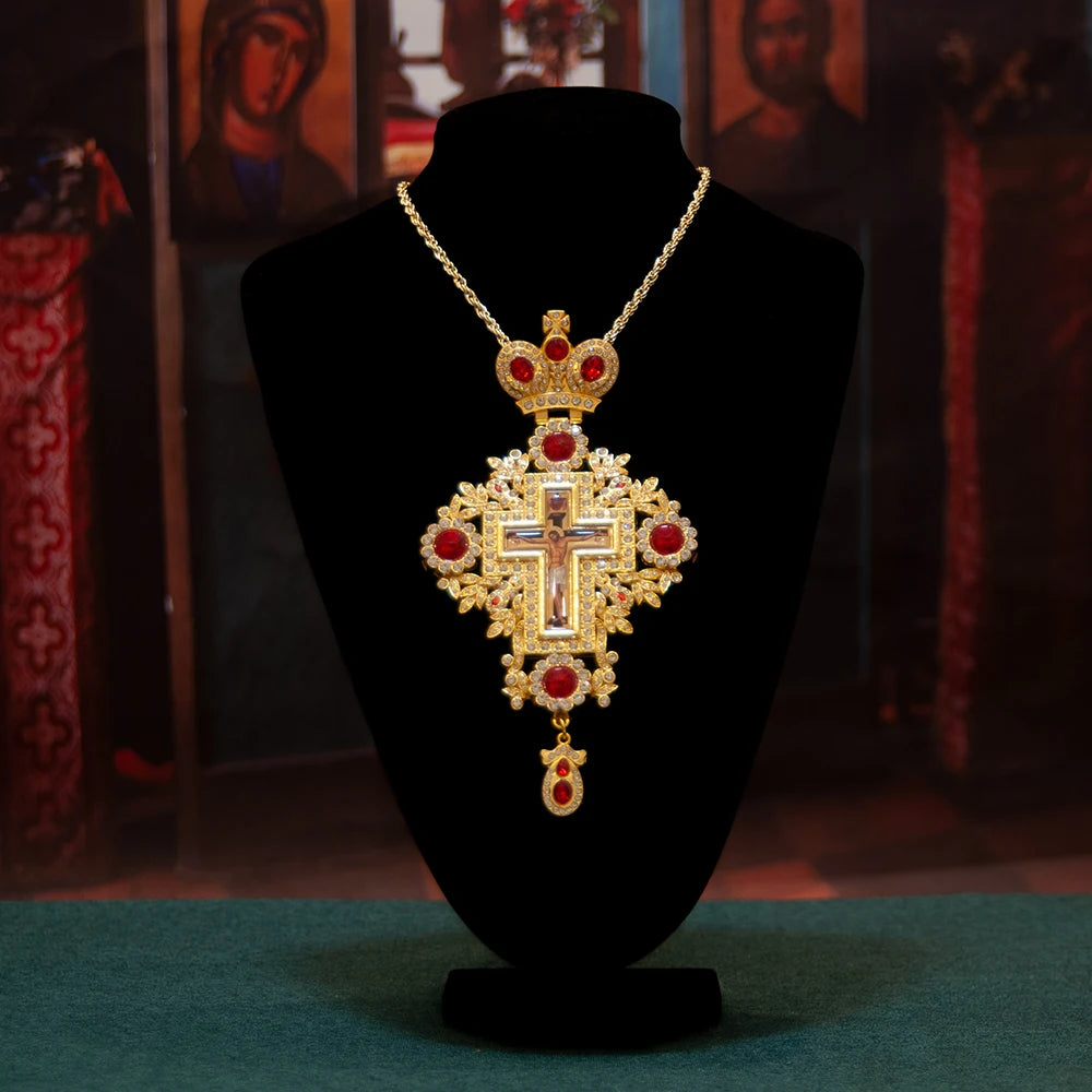 Greek Orthodox Church Cross Necklace for Priest Ordination, Religious Hollowing Process and Intricate Design