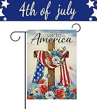 Dyrenson God Bless America 4th of July Patriotic Decorative Garden Flag, American Hyacinth Floral Flower Mason Jar Yard Outside