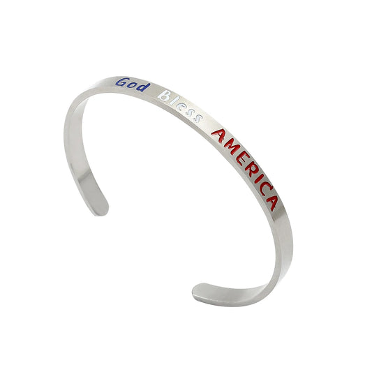 God Bless America Bangle Stainless Steel Carvings Letter Bracelets for Women Jewelry Accessories