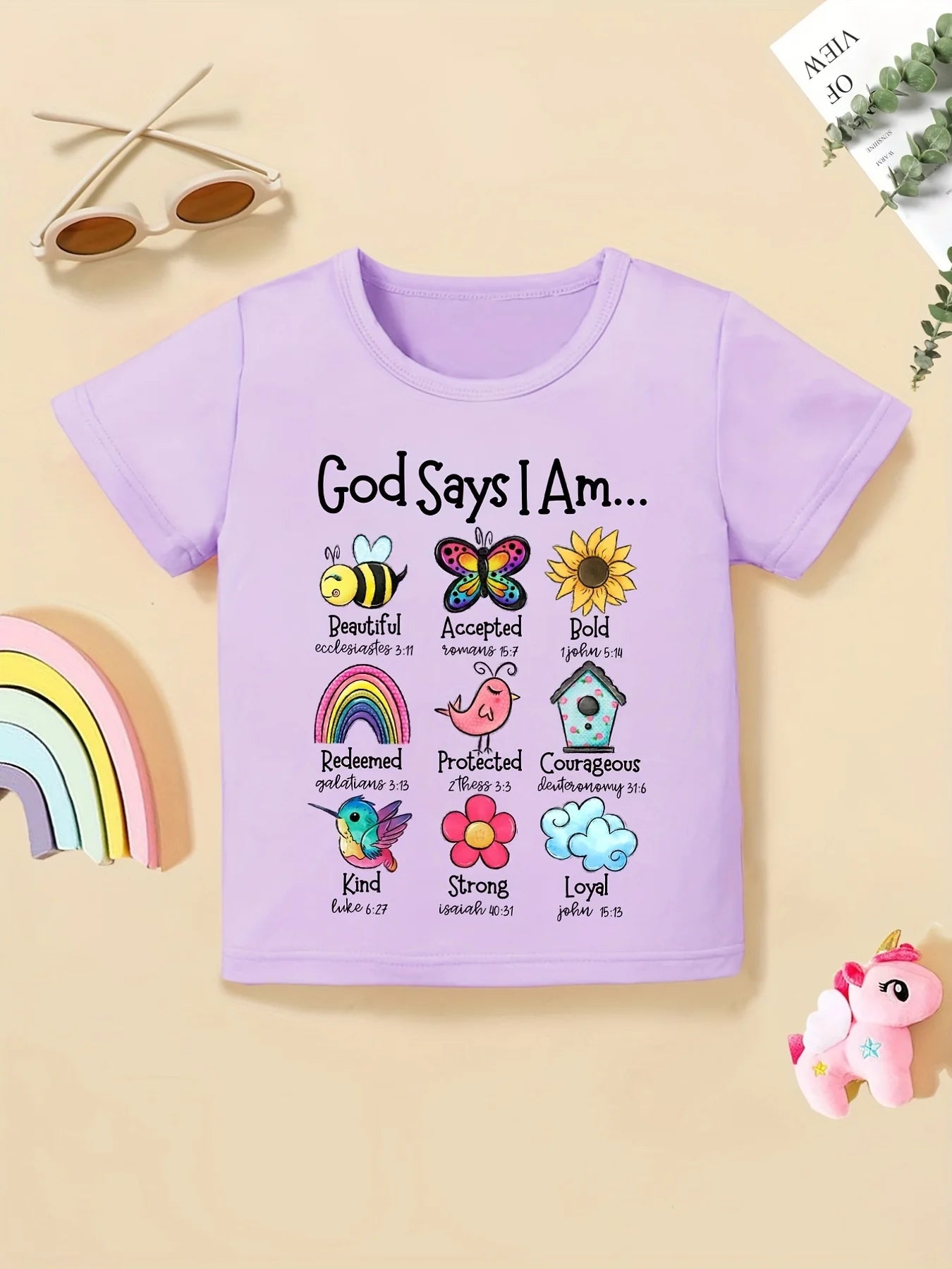 God Says I'm a Flower Critter Graphic Girls Creative Cotton T-Shirt Casual Comfortable Short Sleeve T-Shirt Kids Summer Tops