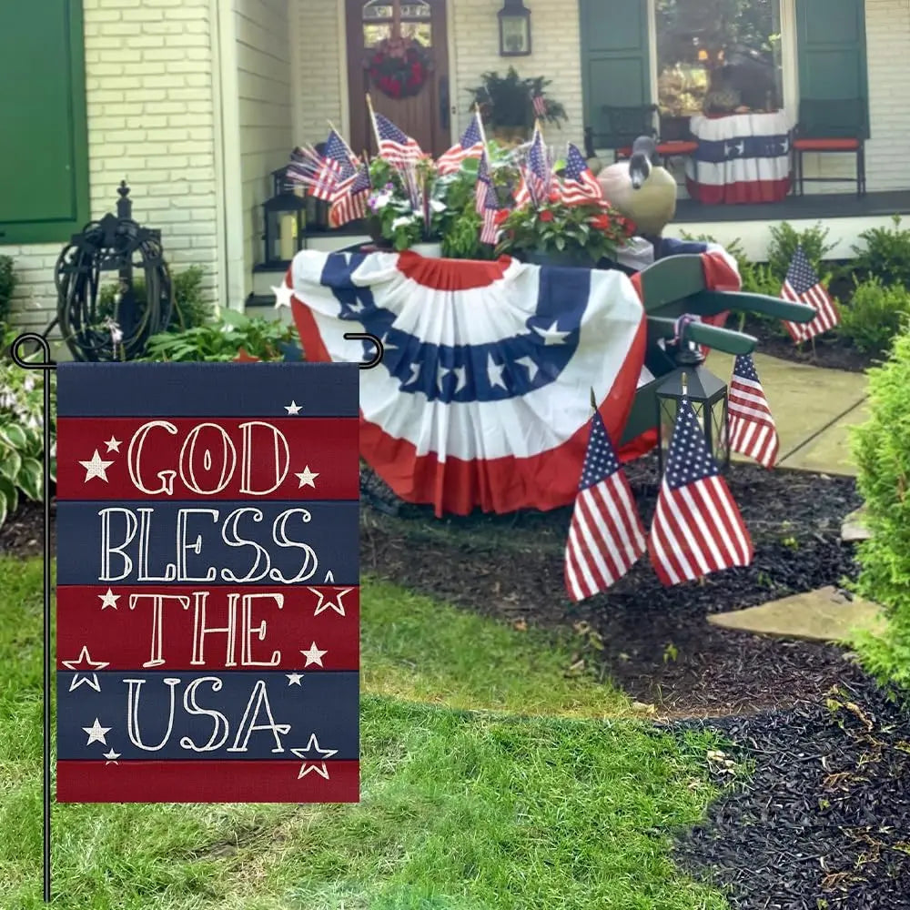 4th of July Patriotic Garden Flags for Outside 12x18 Double Sided, American Stars and Stripes Memorial Day God Bless The USA Sig