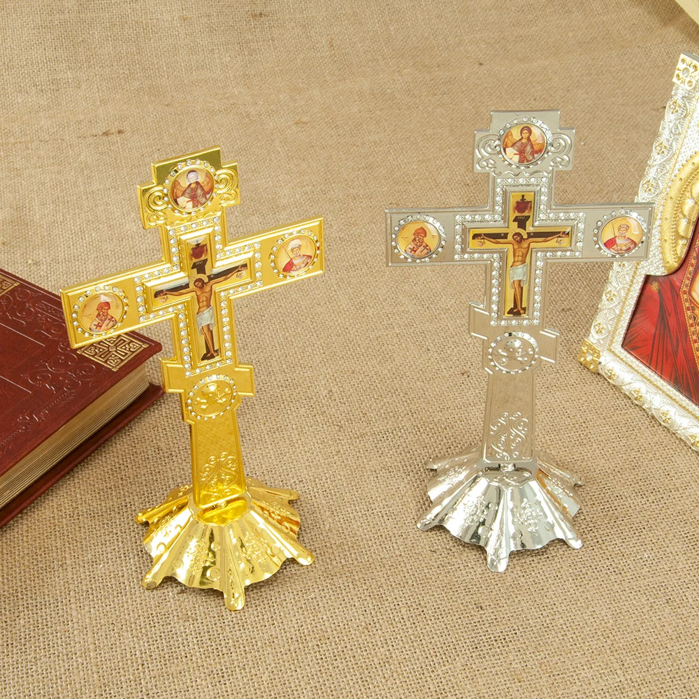 Orthodox Cross Blessing Cross With Stand For Church Decoration Gold Planting Gold Planting Jesus Cross Religion Gift