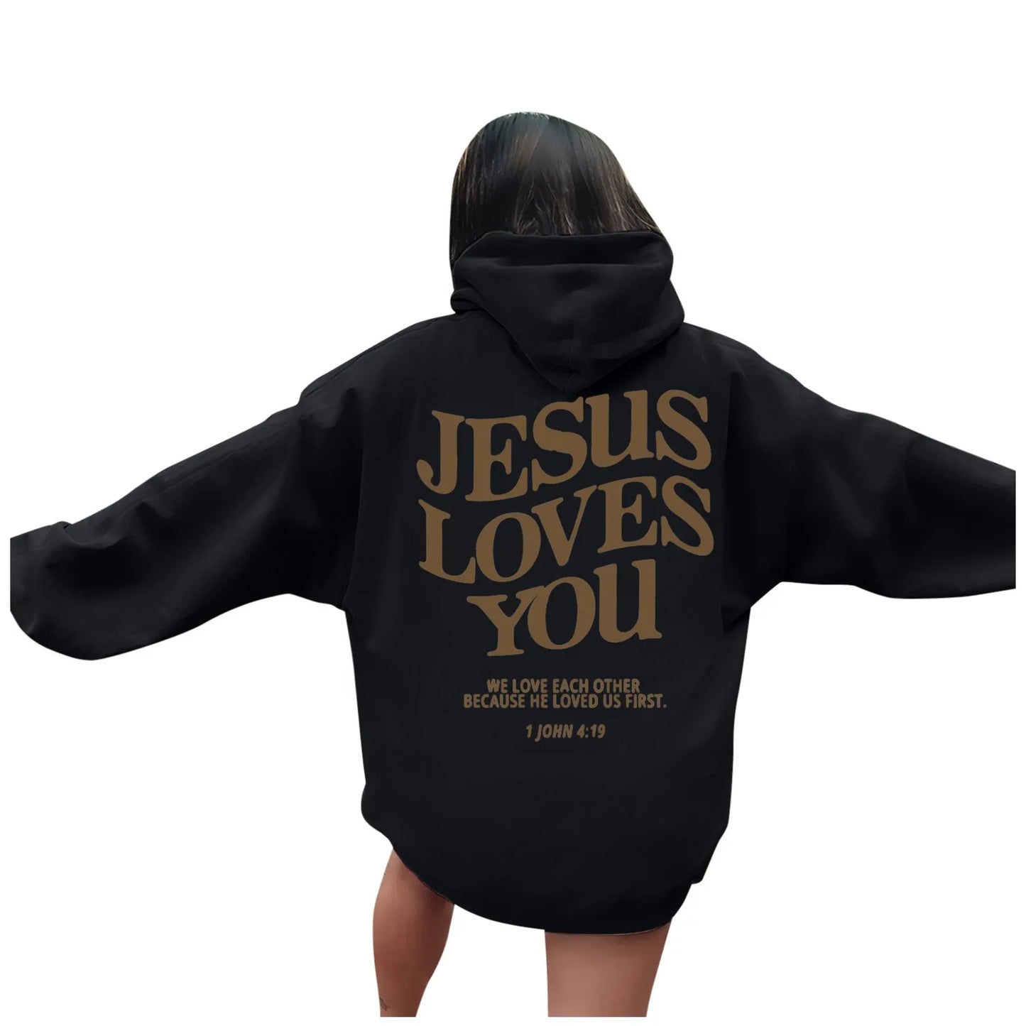 Jesus Loves You Oversized Graphic Hoodie Women Hip Hop Vintage Hooded Sweatshirts Pullover Tops For Women Trendy Aesthetic Top