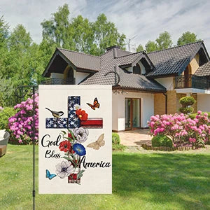 God Bless America 4th of July Garden Flag 12x18 Inch Double Sided, Patriotic Memorial Day Religious Cross Garden Flags Independe