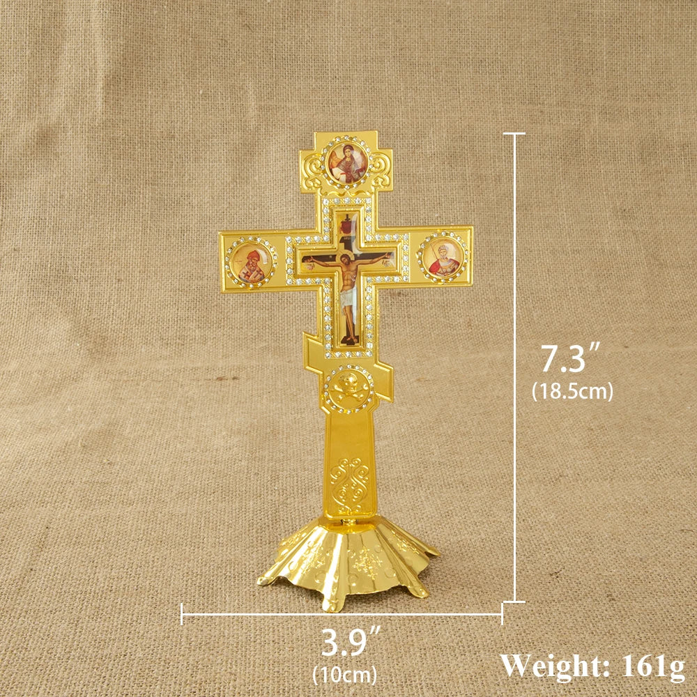 Orthodox Cross Blessing Cross With Stand For Church Decoration Gold Planting Gold Planting Jesus Cross Religion Gift