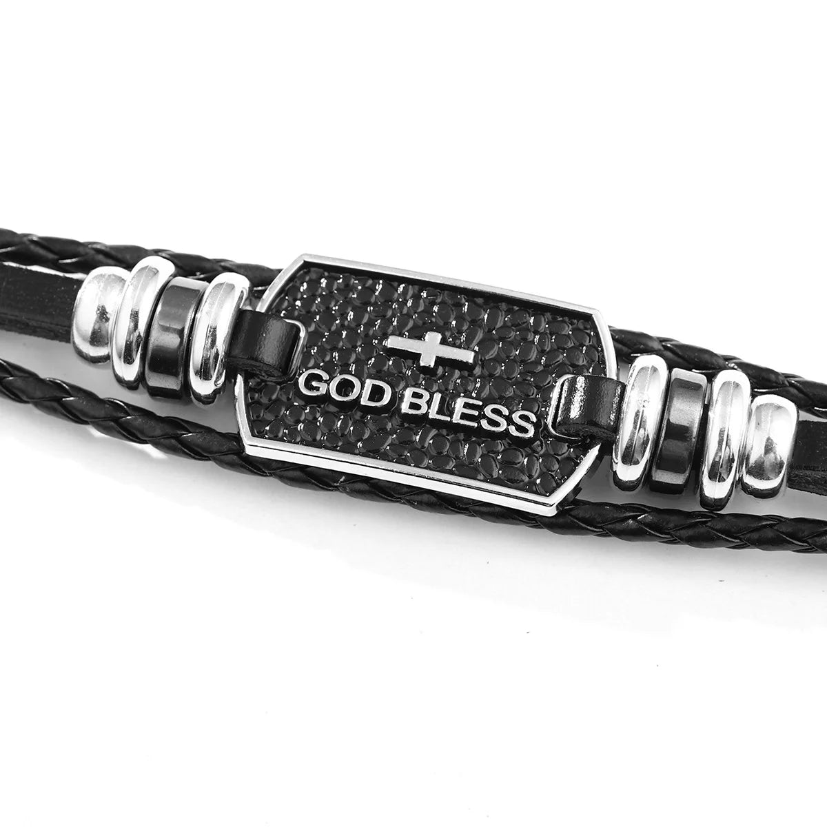 God Bless Bible Cross Bracelets,Vintage Braided Leather Bangles,Men Letter Religious Jewelry