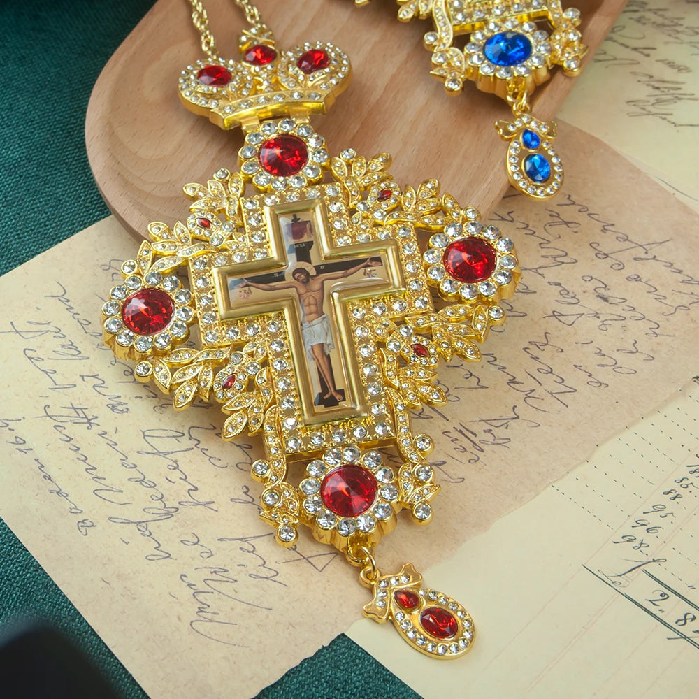 Greek Orthodox Church Cross Necklace for Priest Ordination, Religious Hollowing Process and Intricate Design