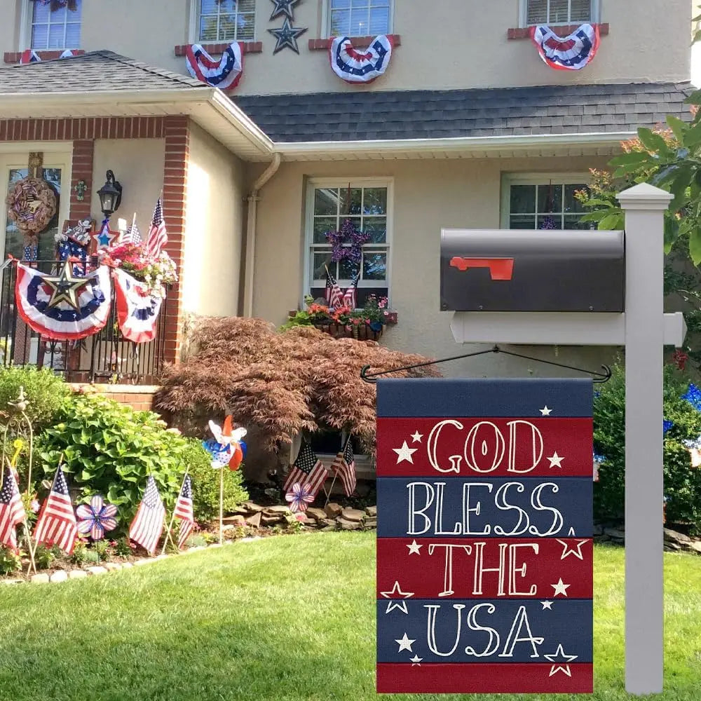 4th of July Patriotic Garden Flags for Outside 12x18 Double Sided, American Stars and Stripes Memorial Day God Bless The USA Sig