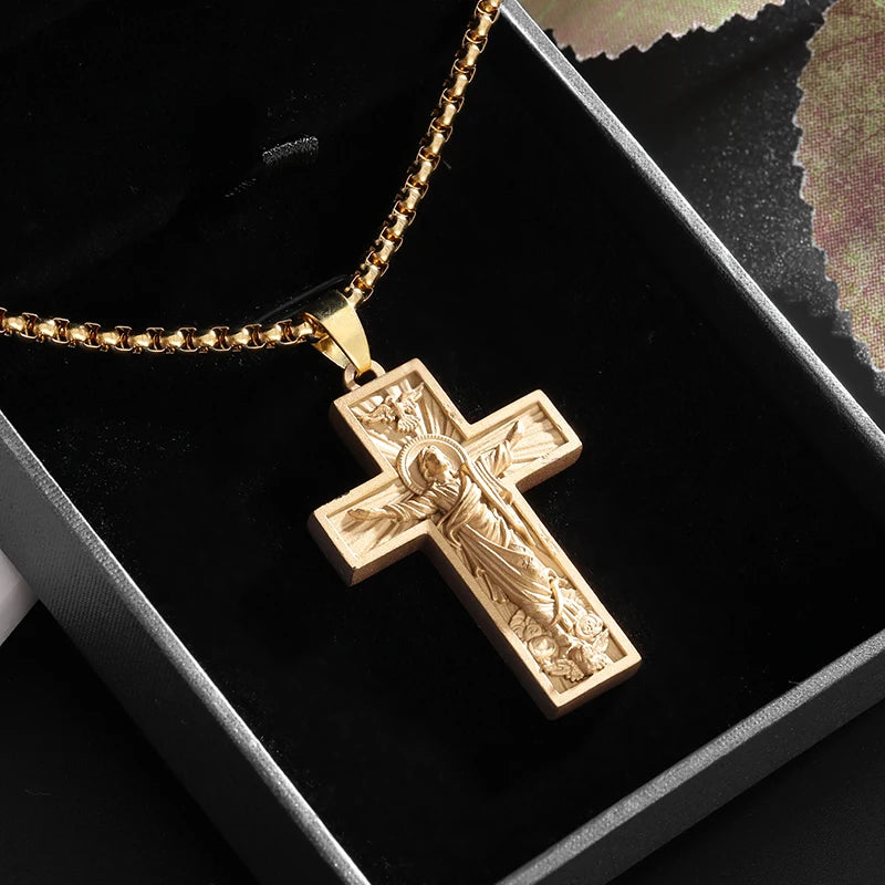 Vintage Religious Christian Jesus Cross Pendant God Necklace Men Women Catholic Prayer Amulet Jewelry Gift