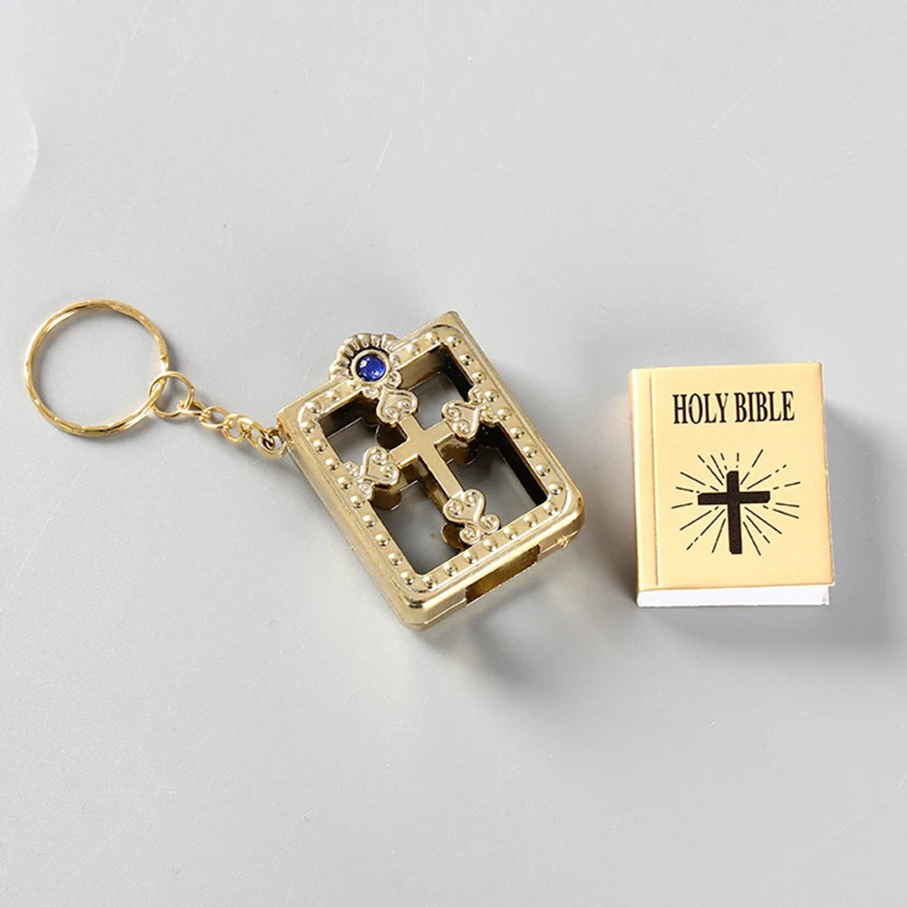 New 1PC Mini English HOLY BIBLE Keychain Christian Jesus Cross Muslim Keyrings Real Paper Can Read Prayer God Bless Key Holder