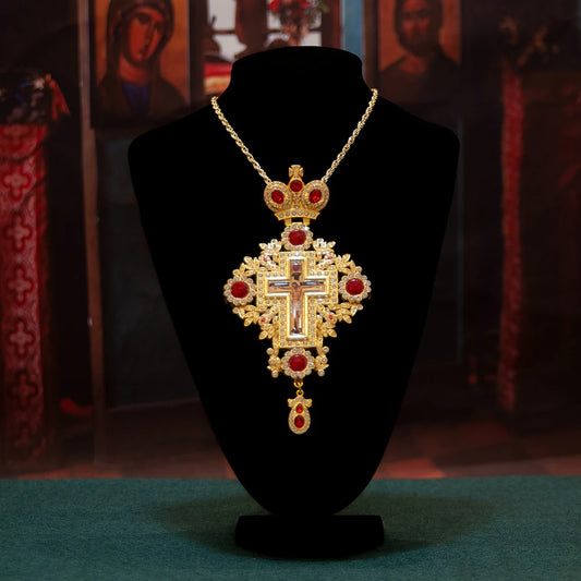 Greek Orthodox Church Cross Necklace for Priest Ordination, Religious Hollowing Process and Intricate Design