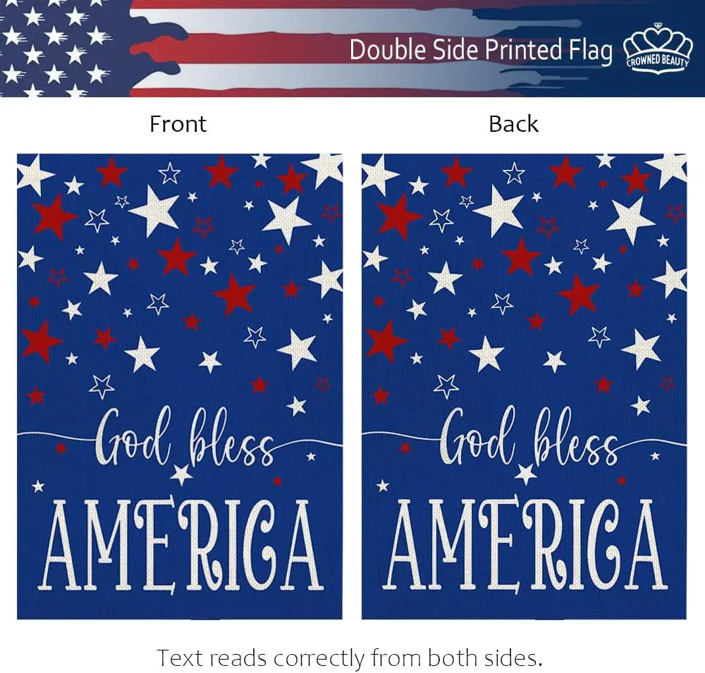 CROWNED BEAUTY 4th of July God Bless America Garden Flag 12x18 Inch Double Sided American Stars Memorial Independence Day Outsid