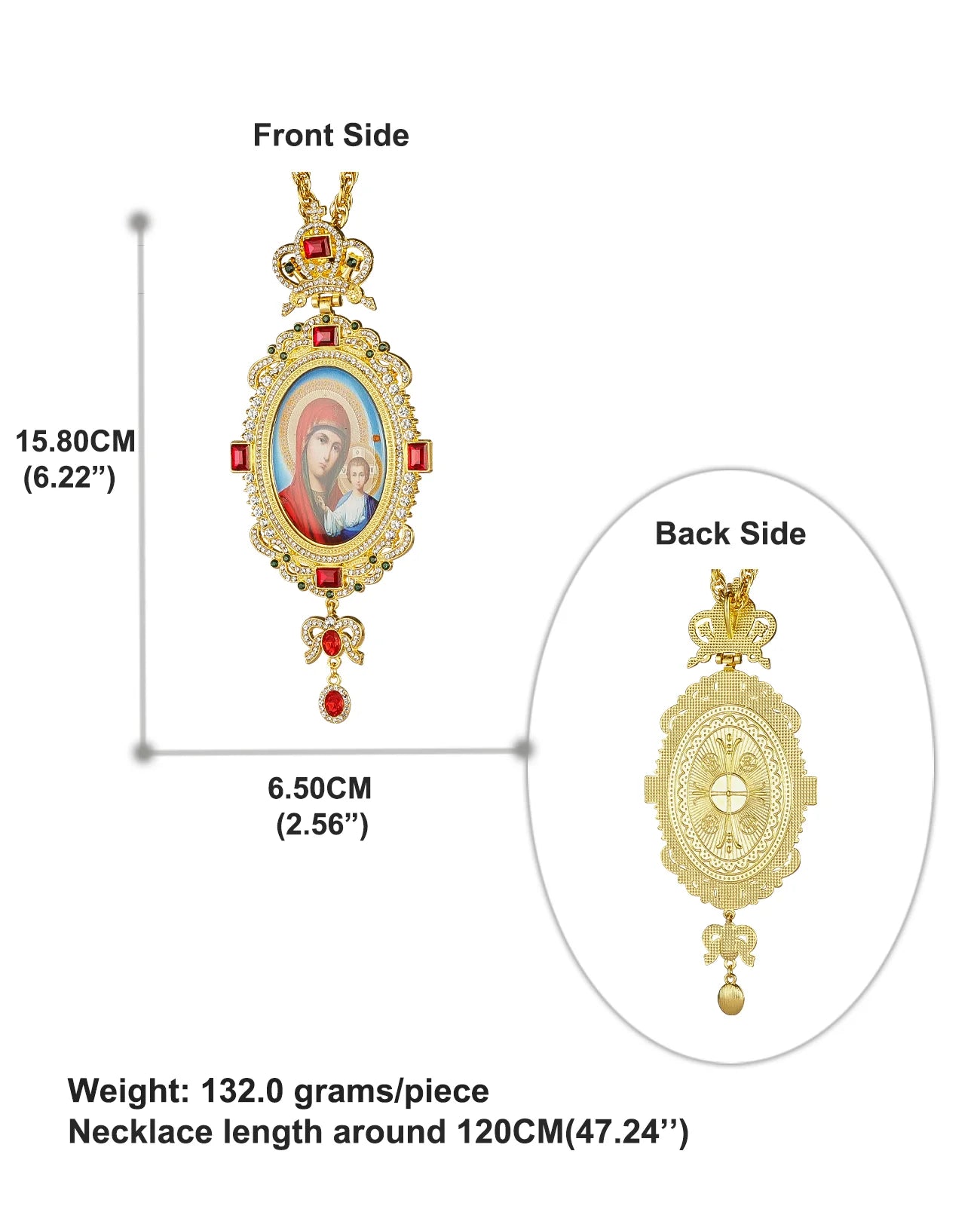 Cottvott Large Oval Orthodox Our Lady Jesus Pendant Surrounded Luxury Rhinestone Pectoral Necklace Long Chain Prayer Jewelry