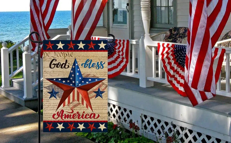 Patriotic God Bless America 4th of July Garden Flag 12 x 18 Inch Vertical Double Sided Blue Red Star Independence Day Memorial D