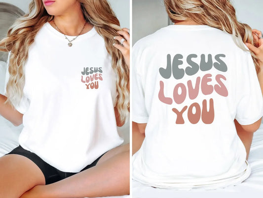 Jesus Loves Me Letter Prints T-Shirts For Women Fashion O-Neck Cotton Tees Tops Casual Loose Soft Short Sleeve Female Clothing