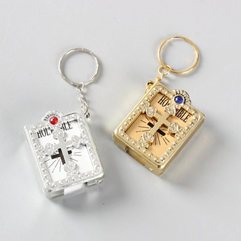 New 1PC Mini English HOLY BIBLE Keychain Christian Jesus Cross Muslim Keyrings Real Paper Can Read Prayer God Bless Key Holder