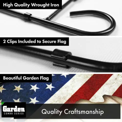 Garden Flag Stand Black 36x16IN & Garden Flag God Bless America Flag Map 12x18IN