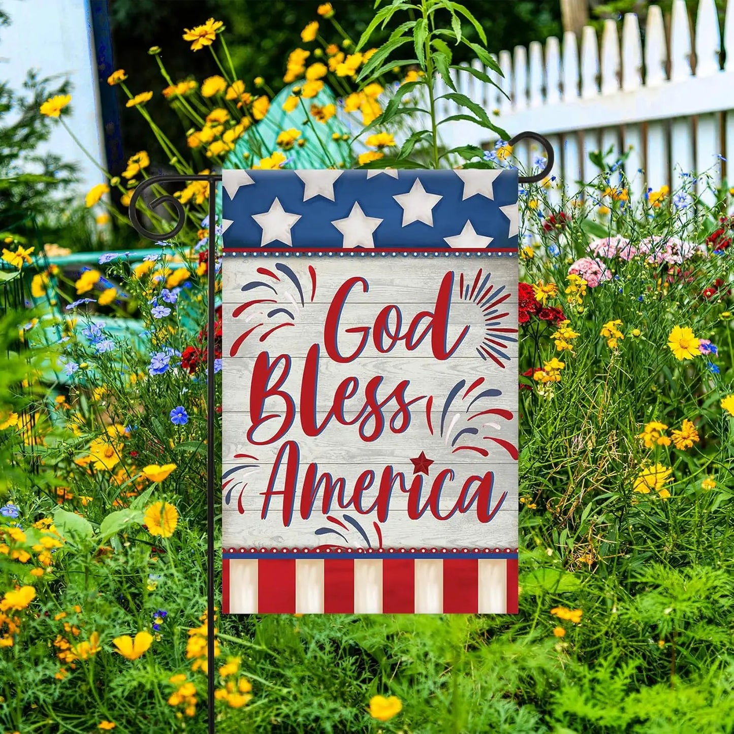 Morigins God Bless America 4th of July Garden Flag Double Sided Patriotic Strip and Star American Flag Independence Day Yard Out