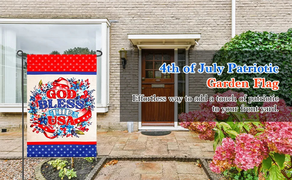 God Bless The USA 4th of July Home Decorative 12x18 Inch Garden Flag, Double Sided for Outside Patriotic Burlap USA Independence