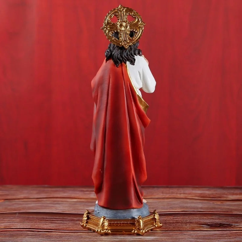 8.86in Sacred Heart of Jesus Christ Lord Catholic Religious Gift Colored Resin Gold Base Statue