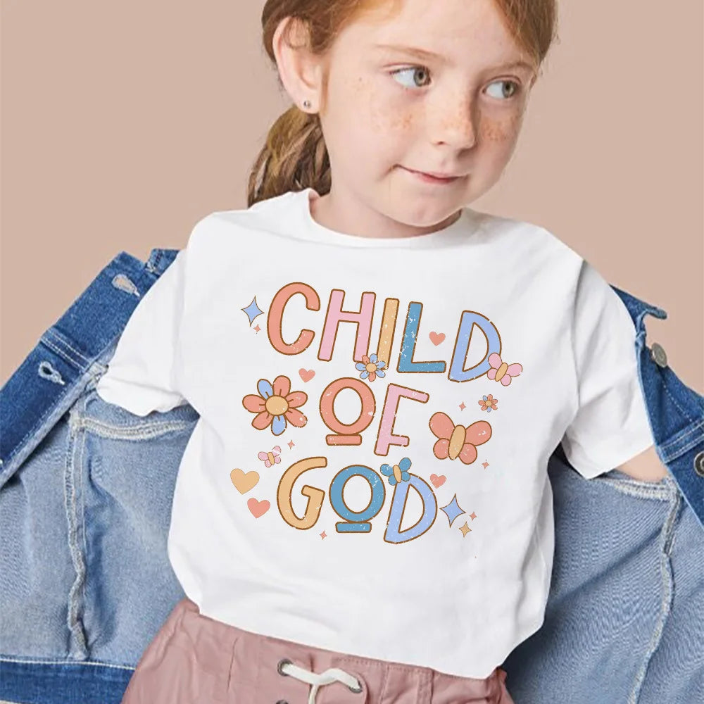 Child of God Boys Girls T-shirt Letter Printed Fashion Tee Children Tops Short-sleeve Clothes for  Kids Summer Outfits T-shirt